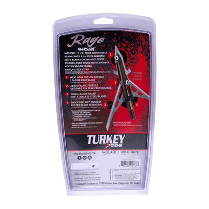 RAGE X-treme Turkey Mechanical Broadheads 100 Grain 2-Blade Shock Collar USA (2-Pack)
