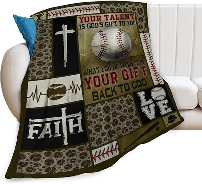 Baseball Blanket Decor Gifts for Boys Flannel Fleece Fuzzy Christian Throw Blanket Soft Warm Cozy Plush Sports Blanket for Bed Couch Living Room Stuffed Decoration for Kids Adult 60"x50"