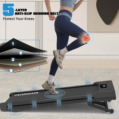 PACEROCKER Walking Pad Treadmill with 12% 9-Level Auto Incline, 450 lbs Capacity Bluetooth Speaker Under Desk Treadmills for Home Hiking, Black