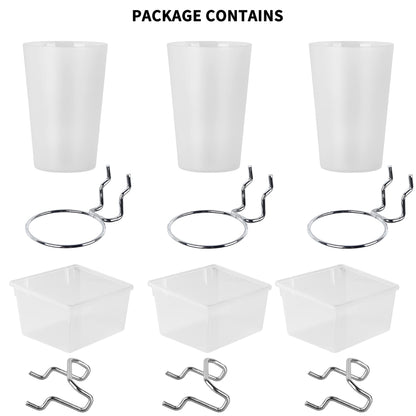 Kuhome 6 Sets Pegboard Bins and Cups with Pegboard Hooks, Pegboard Accessories Baskets, Hooks for Pegboard Cup Holder for Organizing Craft Tools Storage Garage Office Workbench Transparent