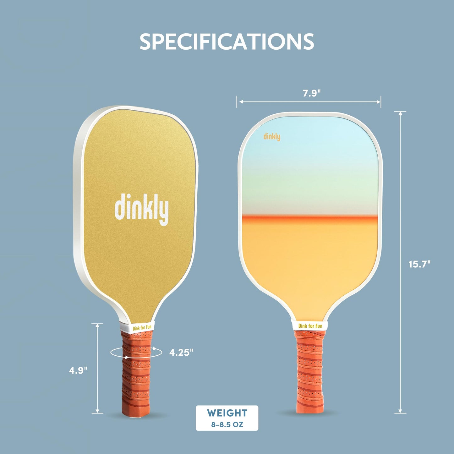 Dinkly Pickleball Paddles Set of 2 - USAPA Approved Graphite/Fiberglass Pickleball Racket, 2 Pickleball Rackets, 4 Balls and 1 Portable Carry Bag, Pickle Ball Set for Men Women, Yellow Sunset
