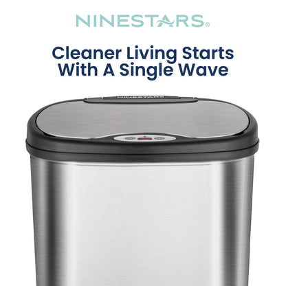 NINESTARS DZT-50-13 The Original Touchless Automatic Motion Sensor Trash Can, Black Top, 13.2 Gal. / 50 L, Stainless Steel