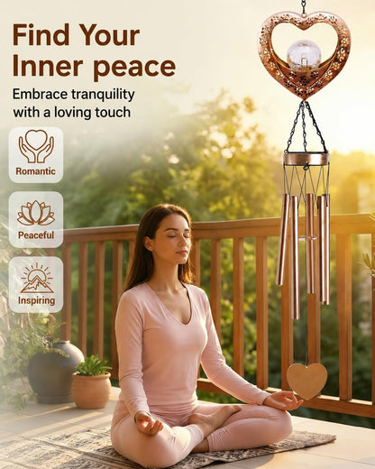 Nacome Solar Heart Wind Chimes for Outside: Weatherproof Metal Outdoor Decor Easy Hanging for Garden Patio Tree Window - Melodious Mother's Day Birthday Gifts for Mom Women Mom Grandma Her Wife