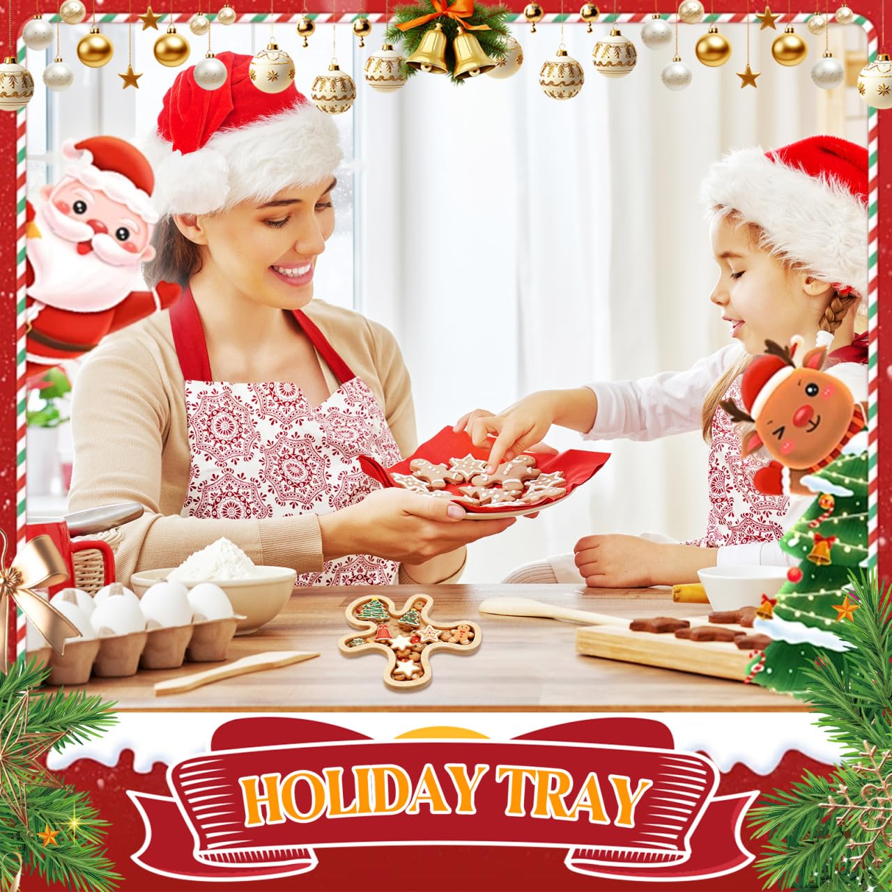 BESTonZON Christmas Charcuterie Board, Bamboo Gingerbread Man Serving Tray Serving Board Fruit Tray, Creative Gingerbread Man Food for Party Supplies, 8.3 * 7.2"