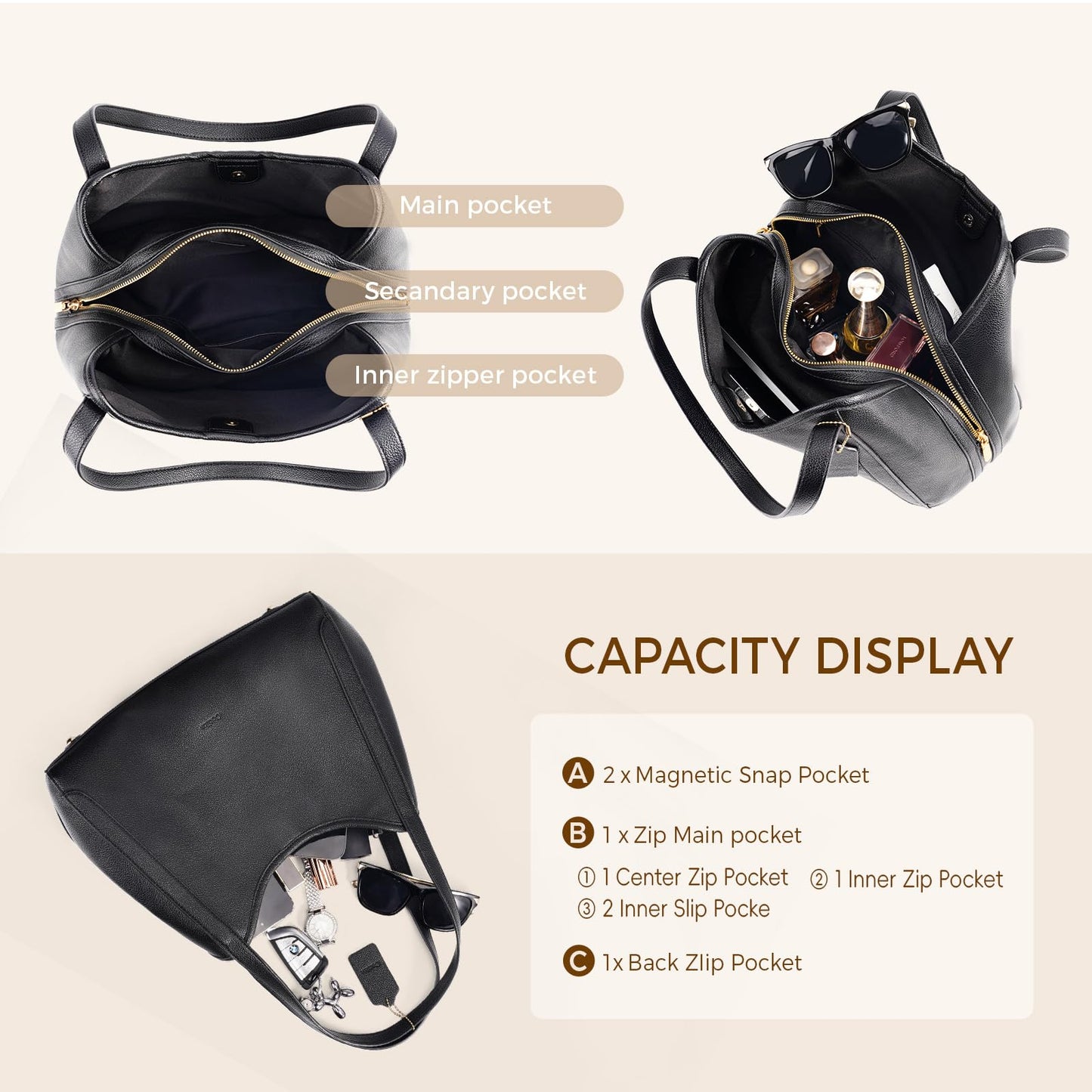 Hobo Bag for Women,Vegan leather Purse for Women Stylish Shoulder Handbags Medium Women's Purses for Work Travel Daily-Black