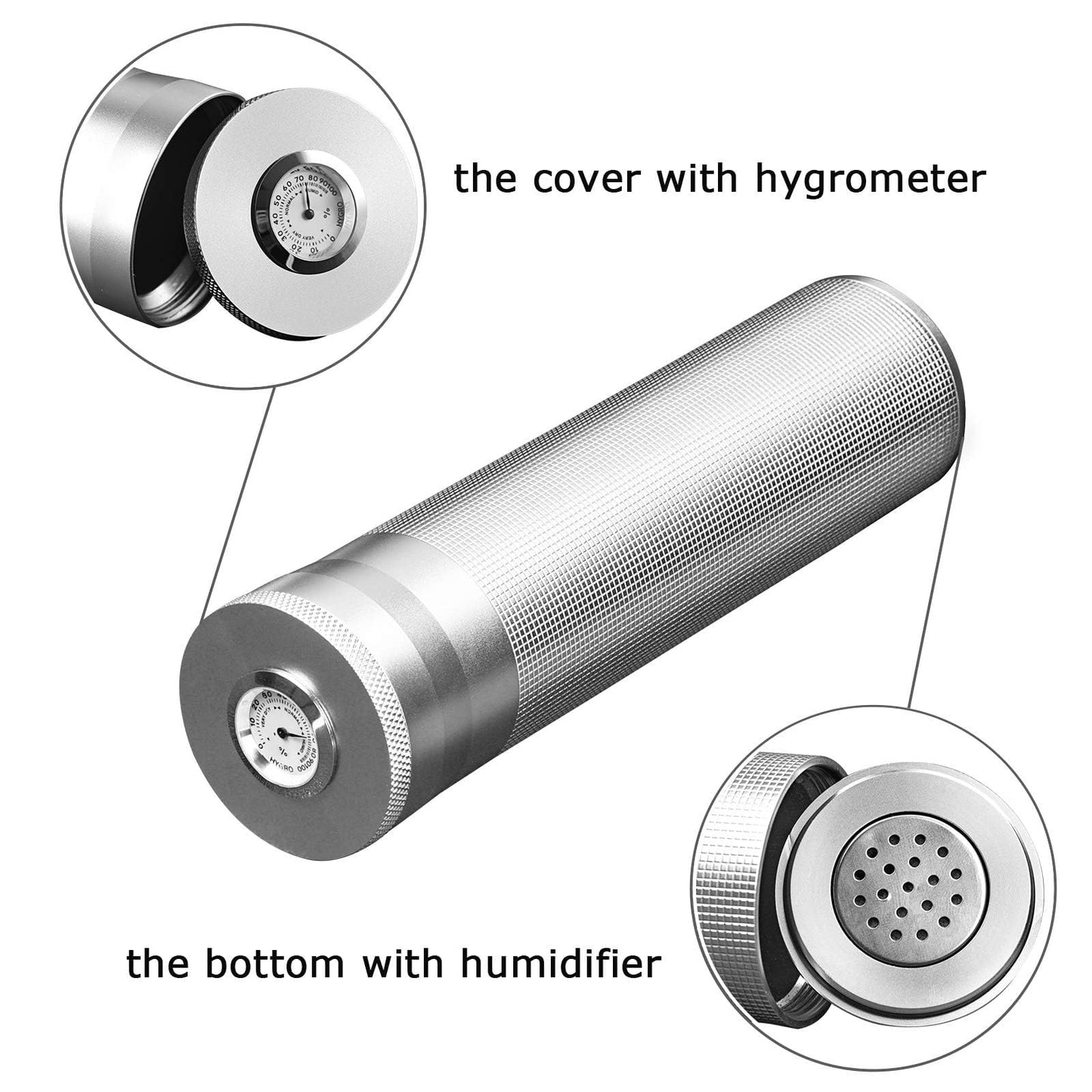 AILE Cigar Stainless Steel humidor Silver Travel Cigar case Tube for 3 to 4 Cigars, Portable Cigar case, Cigar Hygrometer, Great Gift for Men, Dad, Husband