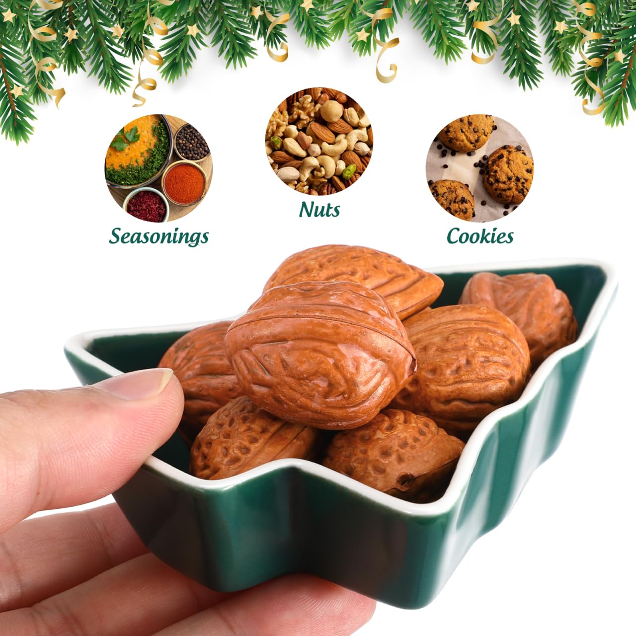 Angoily 2Pcs Christmas Tree Ceramic Dish, Christmas Tree Sauce Dish Xmas Snack Appetizer Tray Ceramic Appetizer Tray Candy Serving Platters Snack Dry Fruit Sauce Dishes Wedding Holiday Party, Green