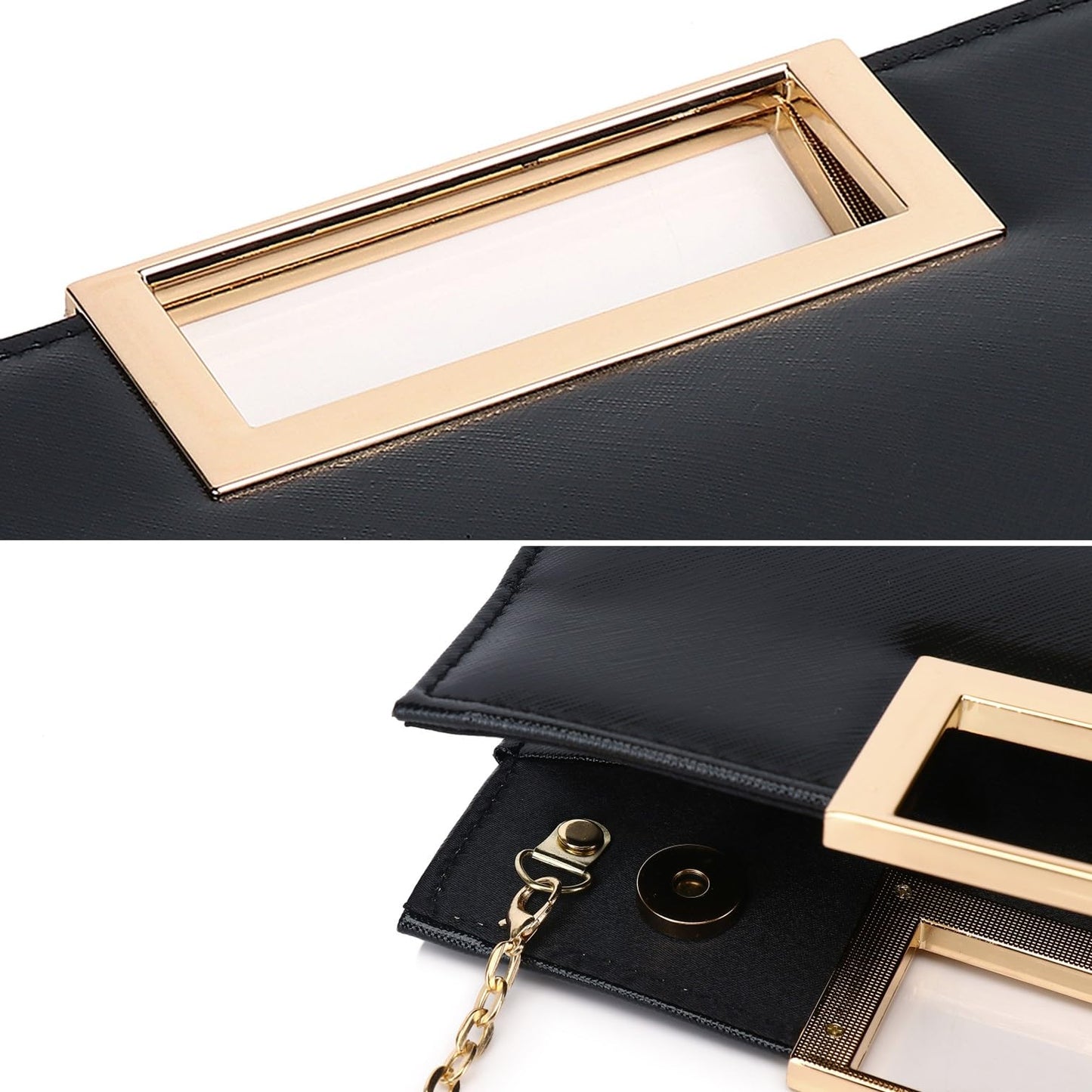Gurina Evening Clutch Purses for Women Formal Party Clutch Bags Cocktail Prom Fashion PU Leather Shoulder Handbags (BO62 Black)