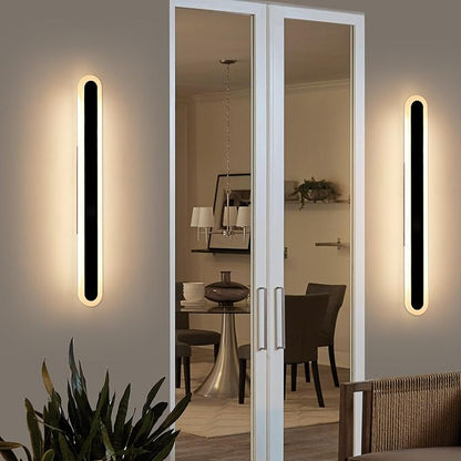2 Pack Black Modern LED Wall Sconce, 39.3inch Long Oval Outdoor Wall Light, Dimmable 3000K-6000K, IP65 Waterproof, Linear Outside Exterior Lighting for Garage, Patio with Remote Control