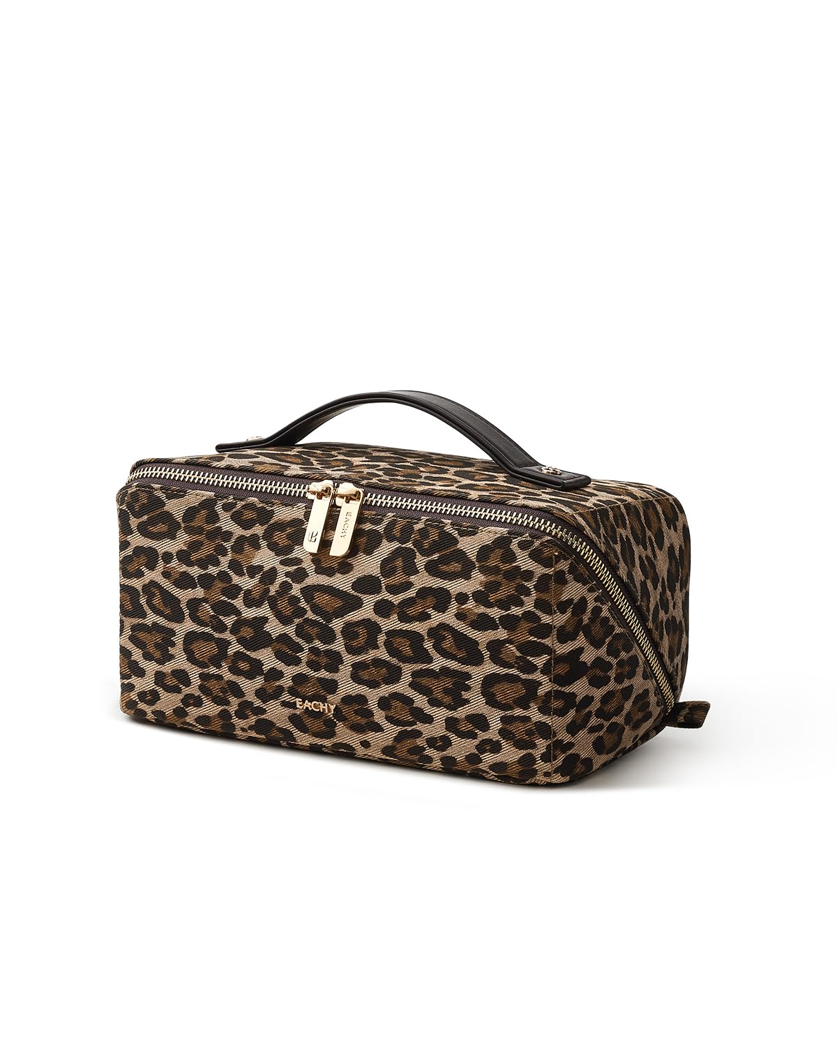 EACHY Travel Makeup Bag for Women, Large Leopard Print Cosmetic Bag with Upgraded Sturdy Zippers, Waterproof Leather Toiletry Organizer Pouch for Skincare Accessories