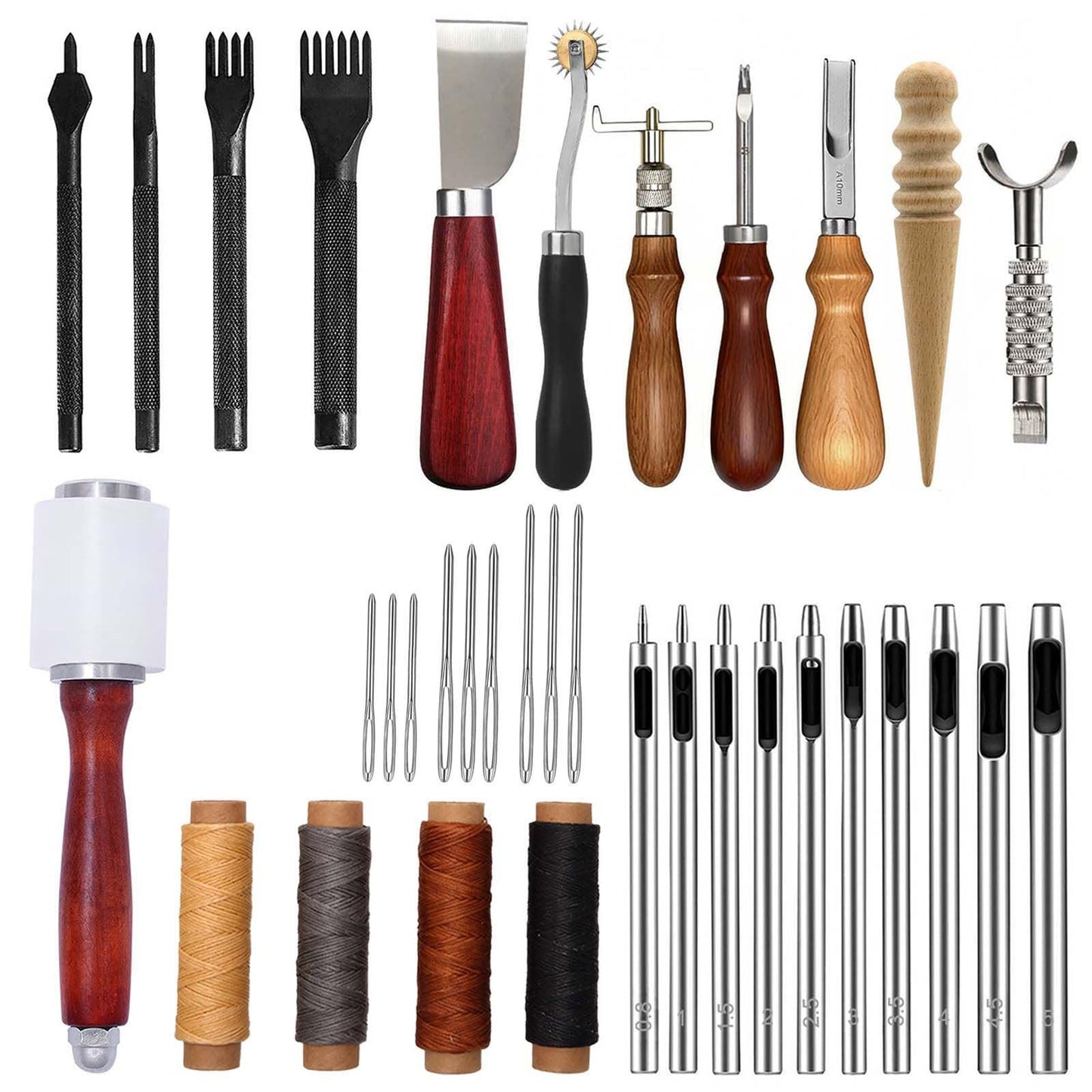 Leather Working Tools, Practical Leather Craft Kit with Carving Sewing Punching Cutting and Other Sanding Tools for Crafting, Repair DIY Projects
