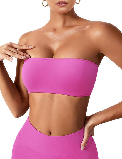 VOYJOY Impact Backless Bandeau Bra Workout Strapless Basic Tank Top Adjustable Back Bandeau Shirts Summer Going Out Tops