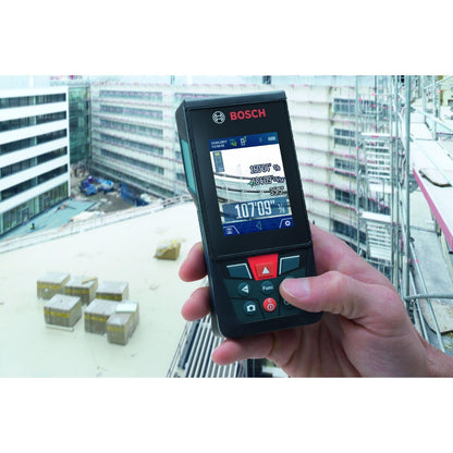 BOSCH GLM400C 400 Ft Blaze Outdoor Connected Laser Measure with Viewfinder, Includes 3 AA Batteries, Hand Strap, & Pouch