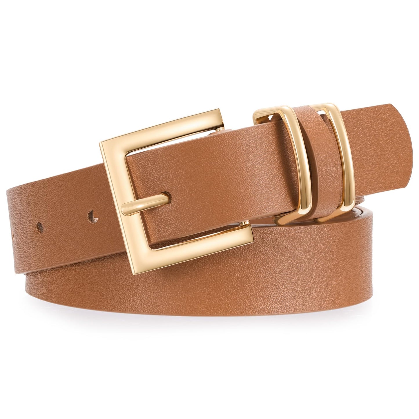 XZQTIVE Women Leather Belt with Gold Square Buckle,Stylish & Durable Waist Belt for Jeans,Pants & Dresses,Adjustable Fit,Classic Fashion Accessory