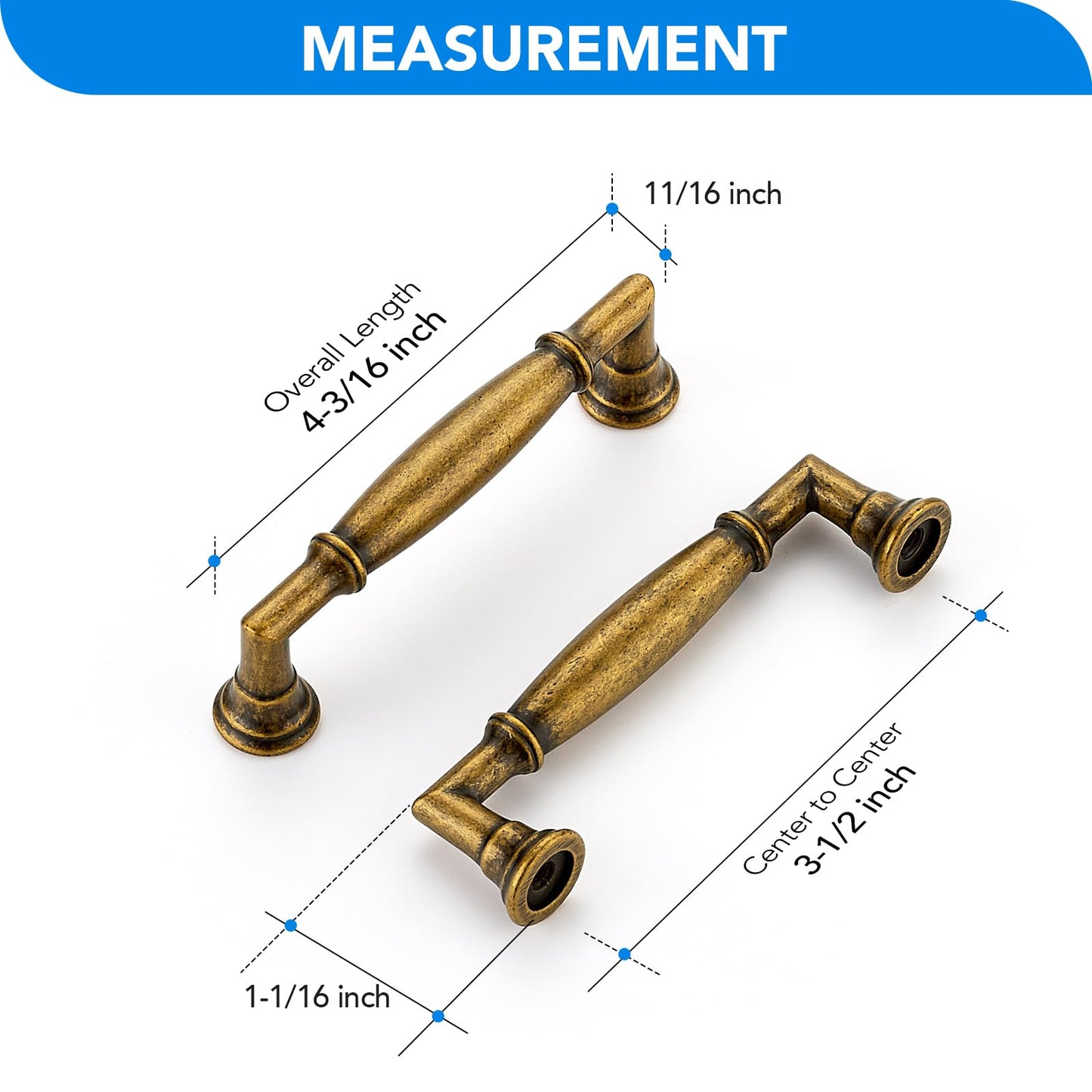 HOME EDIT 10 Pack 3-1/2 Inch Antique Brass Cabinet Handles Solid Zinc Alloy Pulls for Kitchen, Dresser, Closet & Bathroom Cabinets Hardware