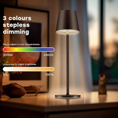 2 Pack Cordless Table Lamp,Portable LED Desk Lamp, 5200mAh Battery Operated, 3 Color Stepless Dimming Up, for Restaurant, Bedroom, Bars, Outdoor Party, Camping, Coffee Shop Night Light Coffee