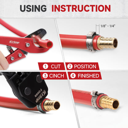 iCrimp PEX Pipe Clamp Crimping Tool Kit Cinch Crimper Tool for Stainless Steel Clamps from 3/8-inch to 1-inch with 1/2-inch 20pcs and 3/4-inch 10pcs SS PEX Clamps