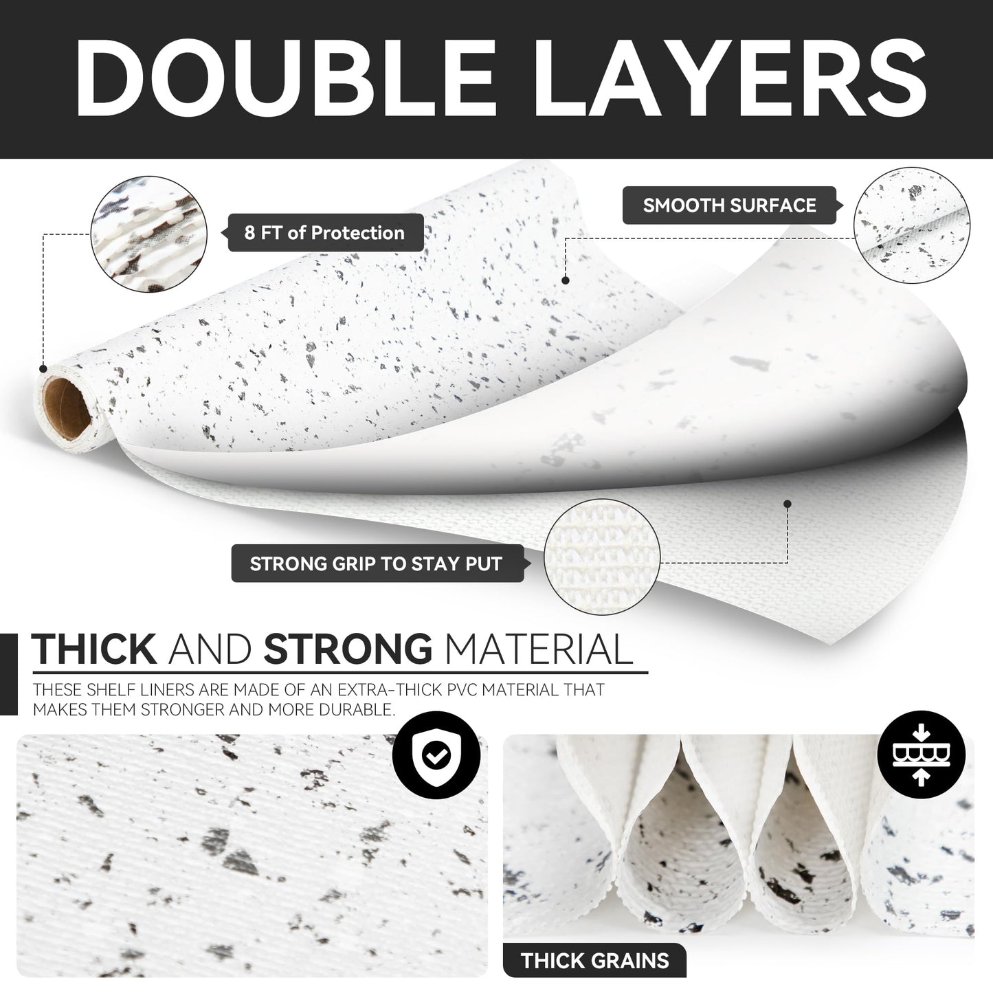 RAY STAR Shelf Liners for Kitchen Cabinets Non-Adhesive, 12 Inch x 10 Feet Trimmable Terrazzo Speckled White Shelf Liner Non Slip Vanity Cabinet Liner Refrigerator Cupboard Pantry Liner Marble