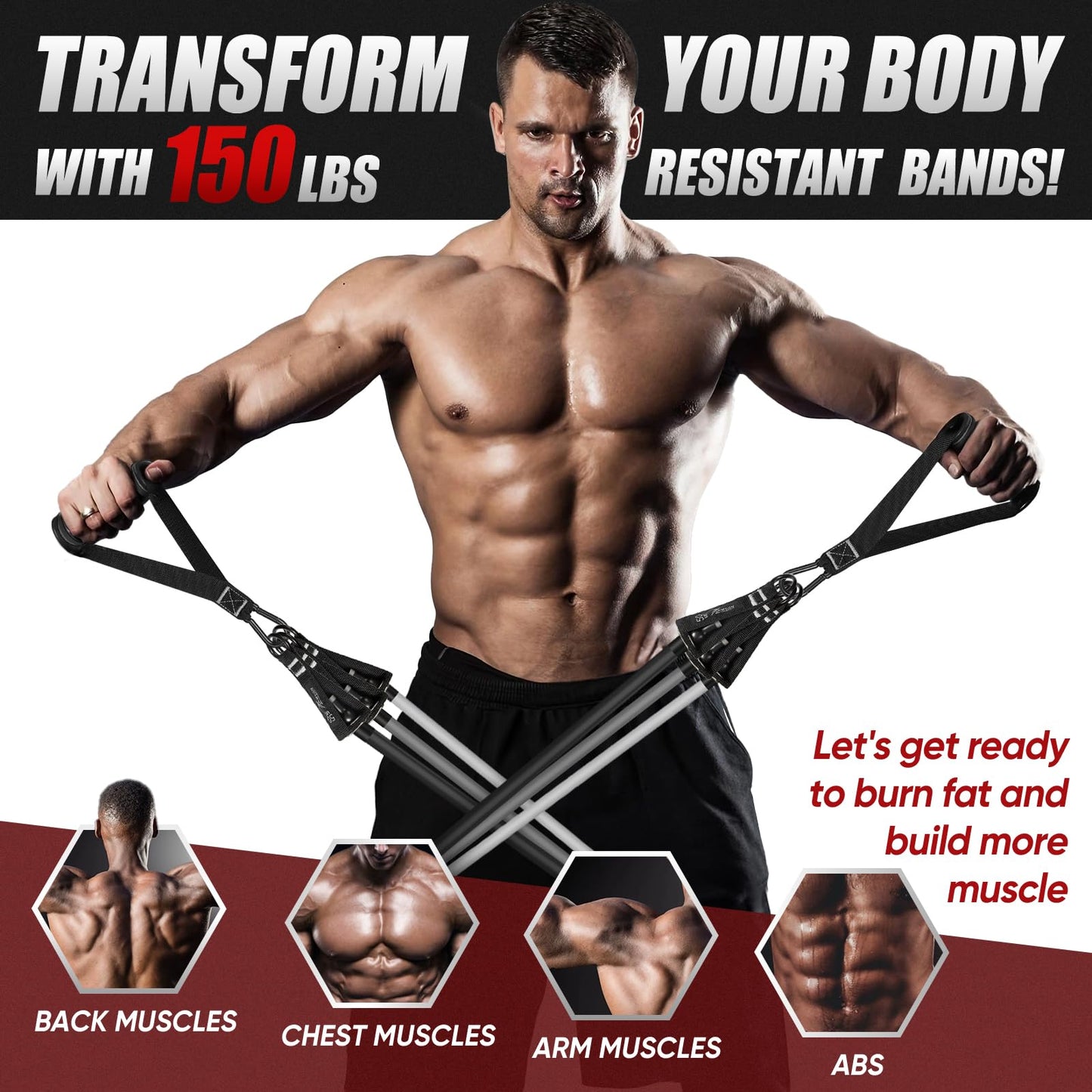 HPYGN Resistance Bands, Exercise Bands for Working Out, Workout Bands Men, Fitness Band with Handle, Door Anchor, Home Gym Equipment for Musle Training, Physical Therapy, Strength Training, Shape Body