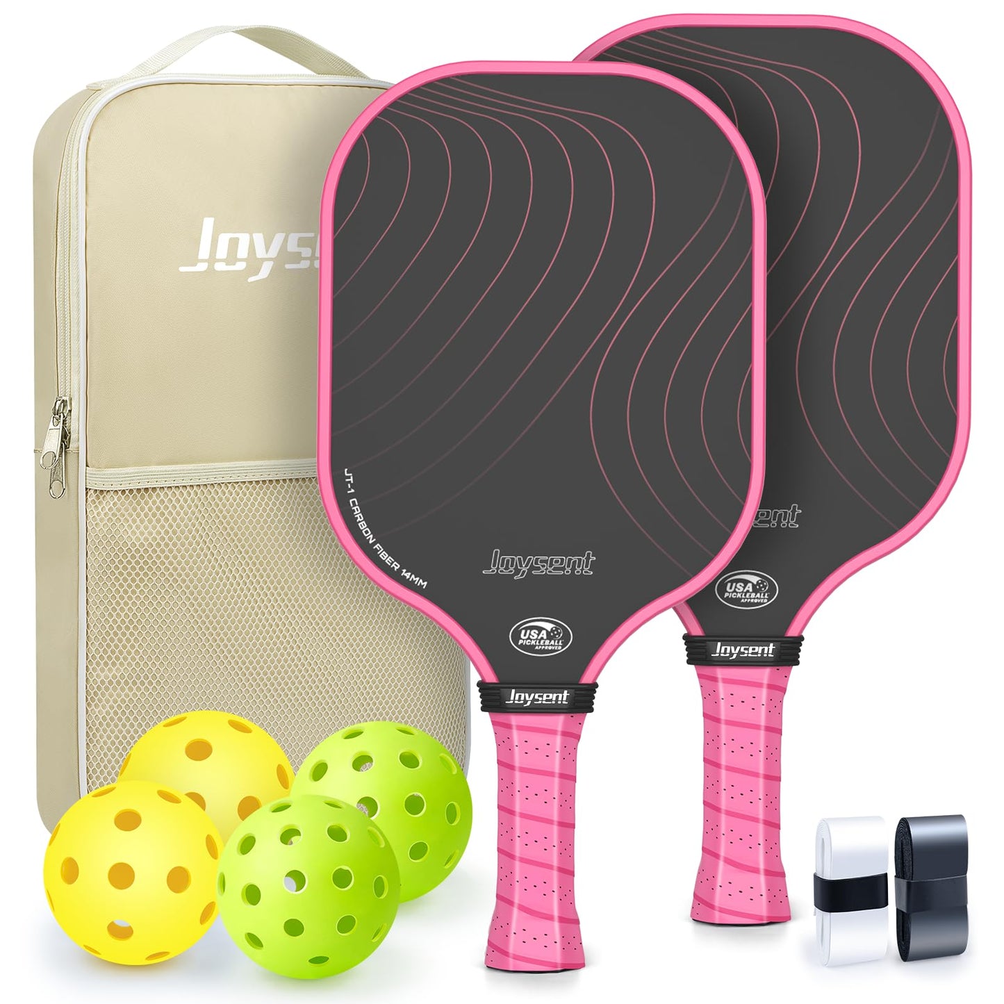 Joysent Pickleball Paddles Set, USAPA Approved Carbon Fiber Pickleball Set of 2 with Beginner Pickleball Rackets, Indoor Outdoor Pickle Balls for Adults Men Women, JT-1