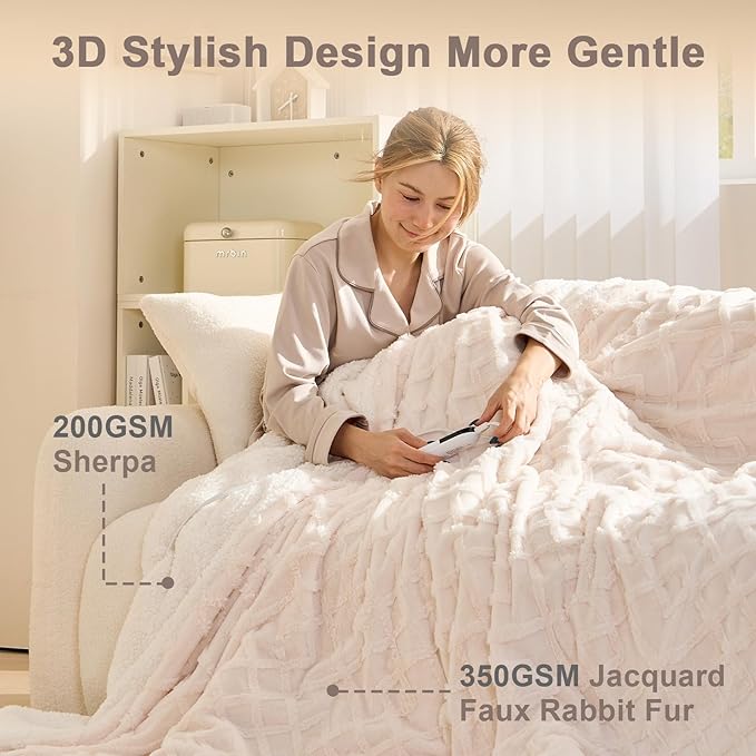 SnugLife Electric Blanket Queen Size,84" x 90" Heated Blanket with Dual Control,10 Time Settings & 6 Heat Settings,Fast Heating Blanket with Overheat Protection & ETL Certification(Cream)