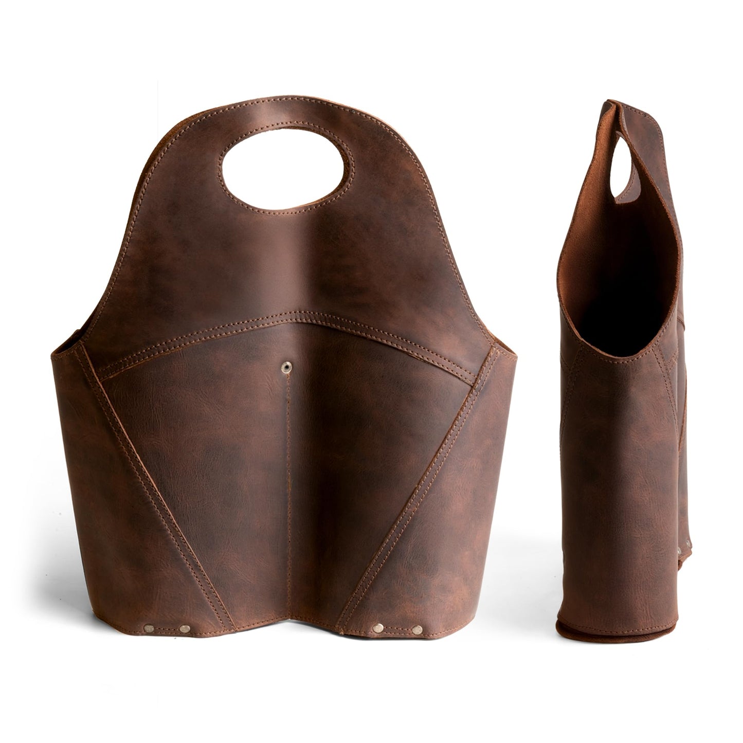 Hide & Drink, Double Wine Bottle Carrier, Holder Case for Bordeaux Bottle, Tote Bag, Travel Purse, Picnic, Full Grain Leather, Handmade, Bourbon Brown