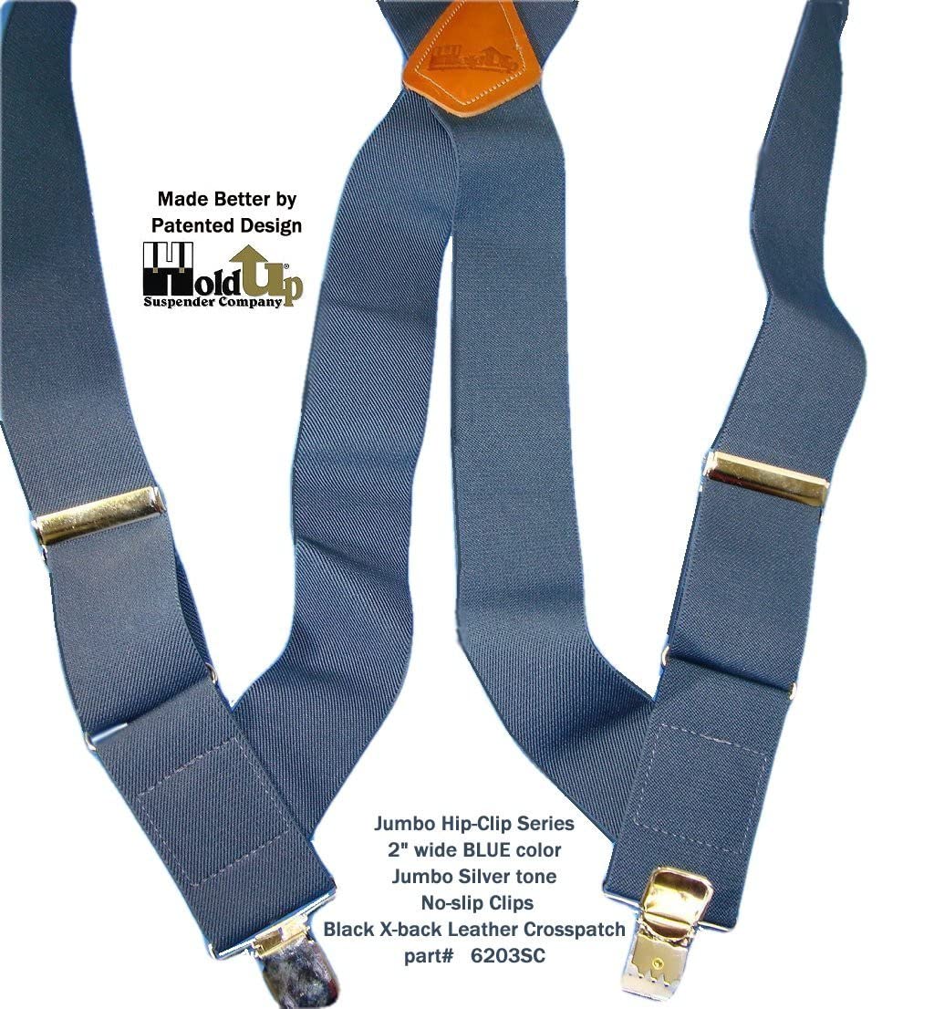 Hold-Up Suspender Co. Holdup Hip-clip Style 2" Wide Blue Trucker Suspenders for Men with USA Patented No-Slip Clip