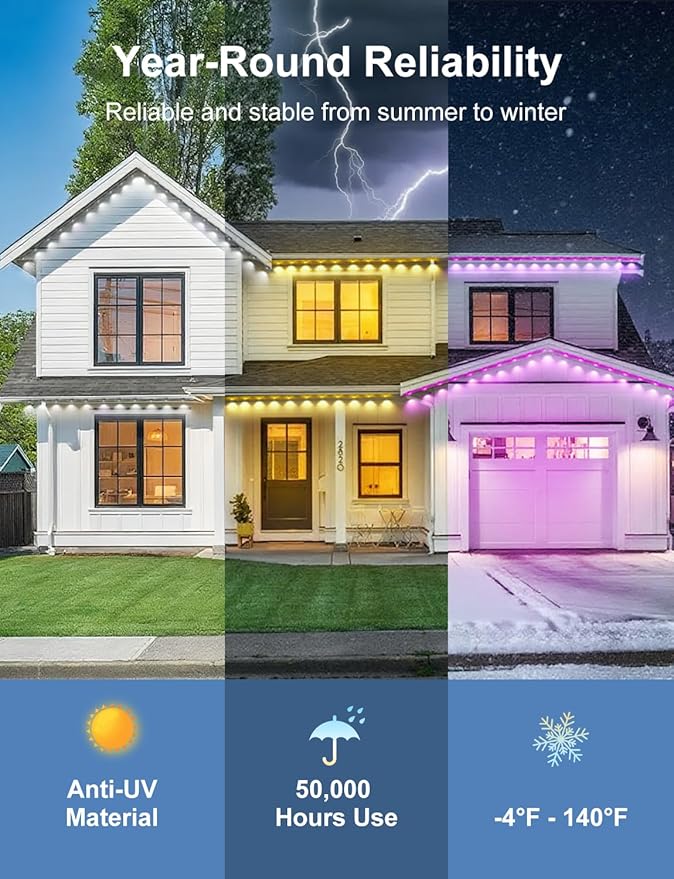 Nexillumi 300ft Permanent Outdoor Lights for House, 2025 New Smart RGB Christmas Lights Outdoor with APP Remote Control, IP67 Waterproof Eternity Eaves Lighting for Halloween Christmas Decorations