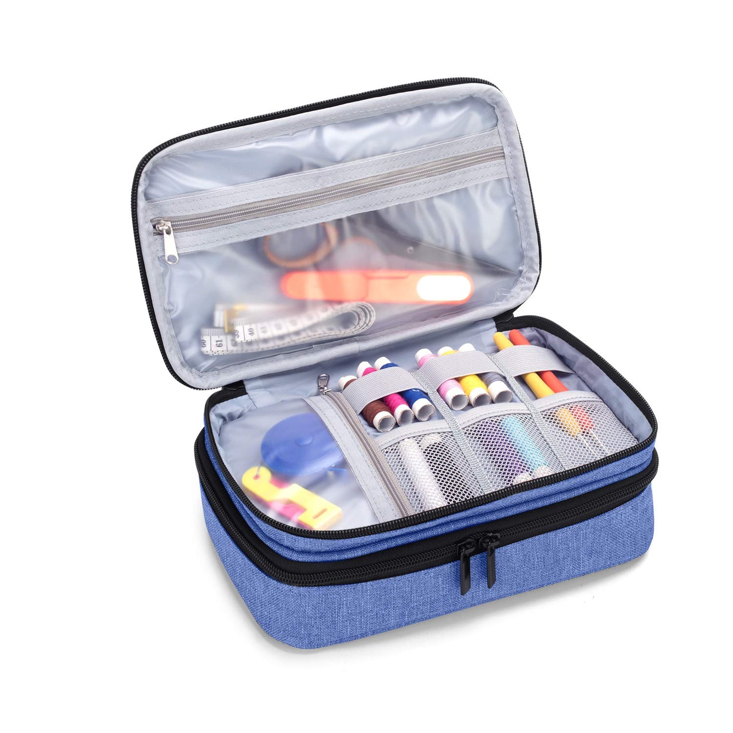 Luxja Sewing Accessories Organizer, Double-Layer Sewing Supplies Organizer for Needles, Scissors, Measuring Tape, Thread and Other Sewing Tools (NO Accessories Included), Dark Blue