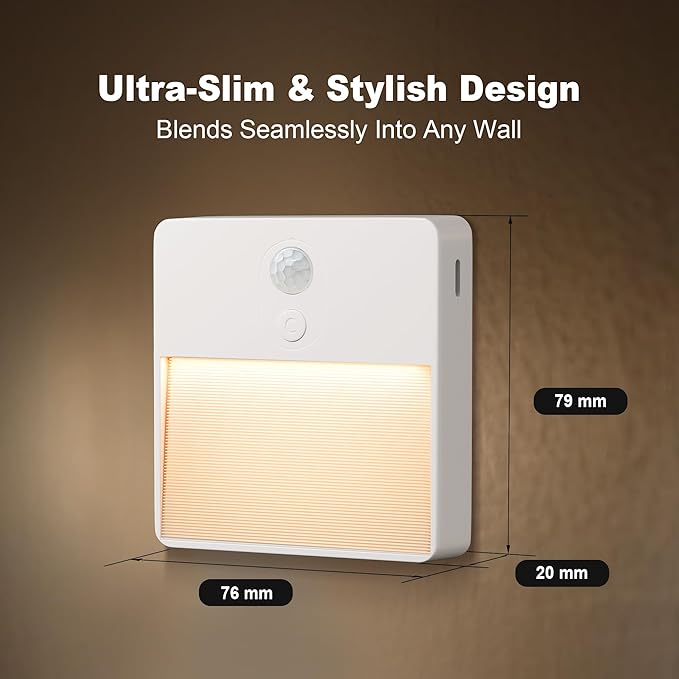 LED Night Light with Motion & Dusk Sensor, 2-Pack, Battery-Powered & Rechargeable, Multi-Color Adjustable, Dimmable
