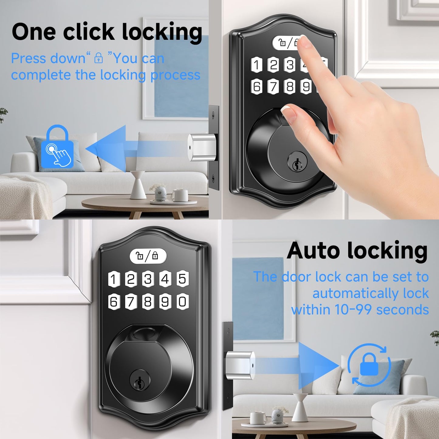 keyless Entry Door Lock deadbolt with Handle Set- Front Door Fingerprint Smart Locks with 2 Lever Handles-Keypad Code Deadbolt -App Control,Auto Lock,Easy to Install