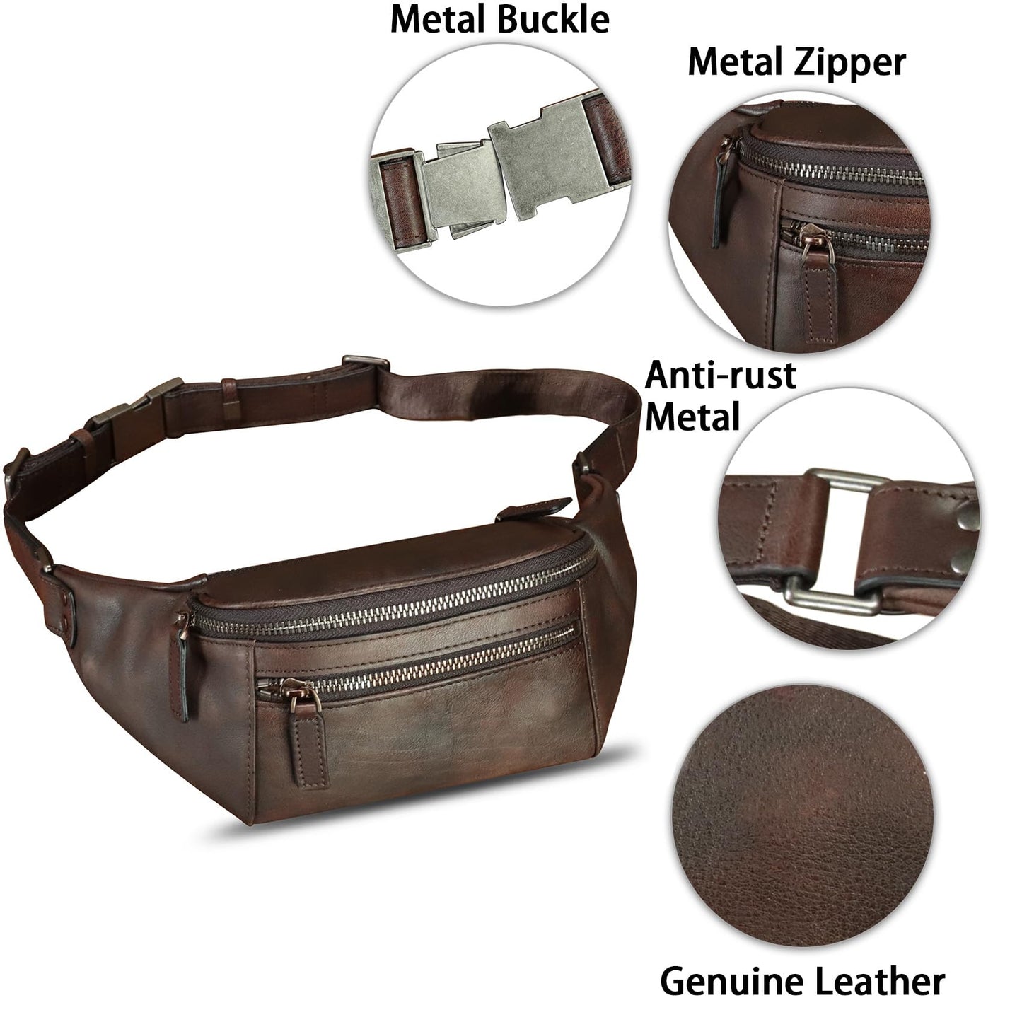 Genuine Leather Fanny Pack for Women and Men Vintage Real Leather Waist Bag Hip Bum Crossbody Sling Bags (Coffee)