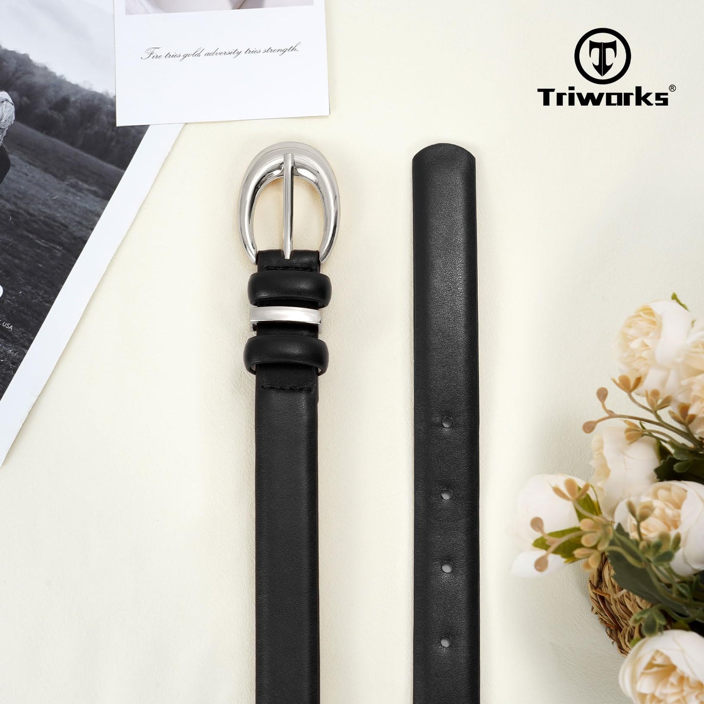 TRIWORKS 2 Pack Women Leather Belt for Jeans Pants Fashion Ladies Skinny Faux Leather Belt with Silver Buckle