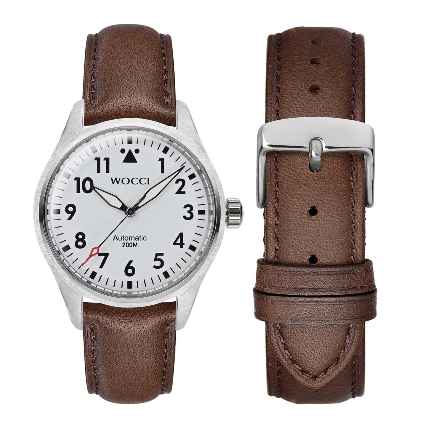 WOCCI 18mm Vintage Leather Watch Band for Men and Women, Silver Buckle (Dark Brown)