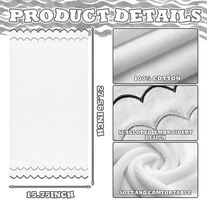 2 Pcs Scalloped Hand Towels 100% Cotton Fingertip Towels