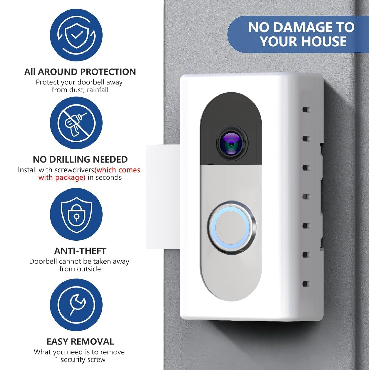 KIMILAR Anti-Theft Video Doorbell Mount Compatible with Ring/Blink Wireless Video Doorbell, Adjustable Mounting Bracket Accessories for Houses, Apartments, Businesses, Not for Security Door