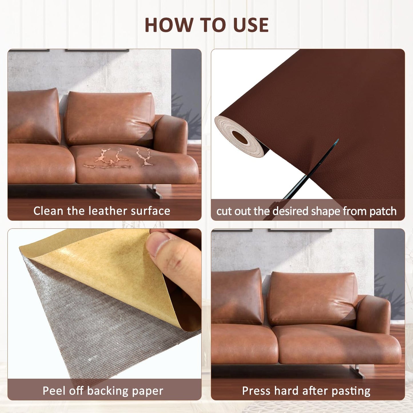 AOOTOOLINK Leather Repair Patch 17X158 Inch Self Adhesive Leather Repair, Large Leather Repair Tape for Couches, Furniture, Car Seats, Cabinets, Sofa, Handbags (Dark Brown, 17X158 Inch)