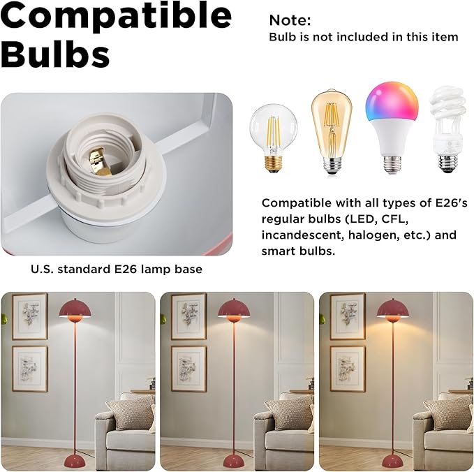 Modern Flowerpot LED Floor Lamp for Living Room, Vintage Metal Lampshade Spotlight Standing Lamp with Foot Switch, Retro E26 Base Round Floor Light Fixture for Bedroom, Office (Pink)