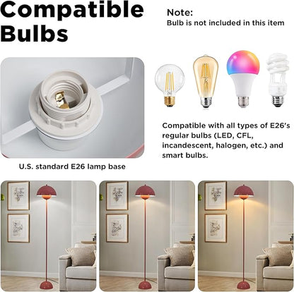 Modern Flowerpot LED Floor Lamp for Living Room, Vintage Metal Lampshade Spotlight Standing Lamp with Foot Switch, Retro E26 Base Round Floor Light Fixture for Bedroom, Office (Pink)