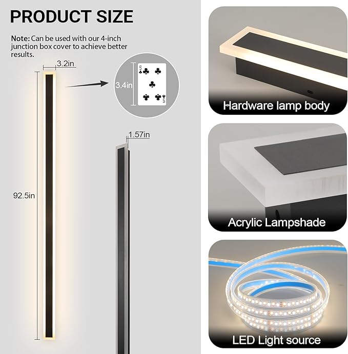 2 Pack 92 Inch Modern Outdoor Wall Light, 3000K-6000K Dimmable Black Exterior Wall Light Ip65 Waterproof Modern Porch Lights Outdoor, Linear Outside Lighting for House Exterior Patio Garage
