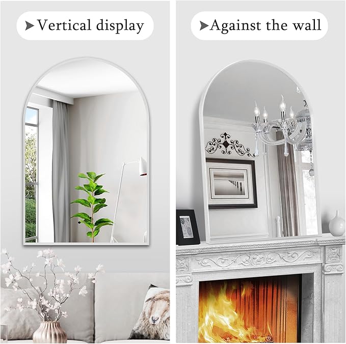 28" x 36" Silver Arched Mirror, Large Arch Bathroom Vanity Mirror, Modern Aluminum Alloy Metal Frame Arch Mirror for Living Room, Bedroom, Entryway, Tempered Glass, Shatter Proof, Anti-Rust