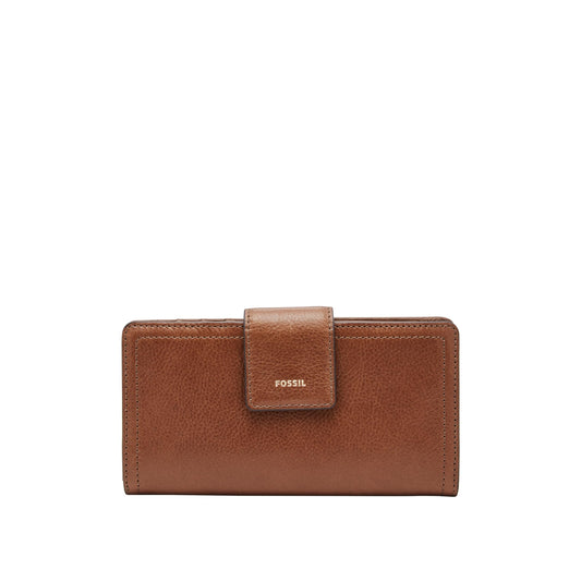 Fossil Women's Wallet, Logan Leather Wallet RFID Blocking Tab Clutch, Brown
