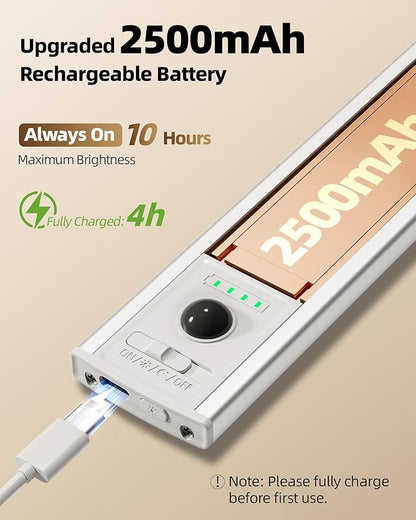 EZVALO 12inch Under Cabinet Lighting Wireless with Battery Indicator, 2500mAh Rechargeable Motion Sensor Light Indoor, 96 LED Under Counter Lights for Kitchen Closet, 3 Color Temps, Dimmable, 6 Pack