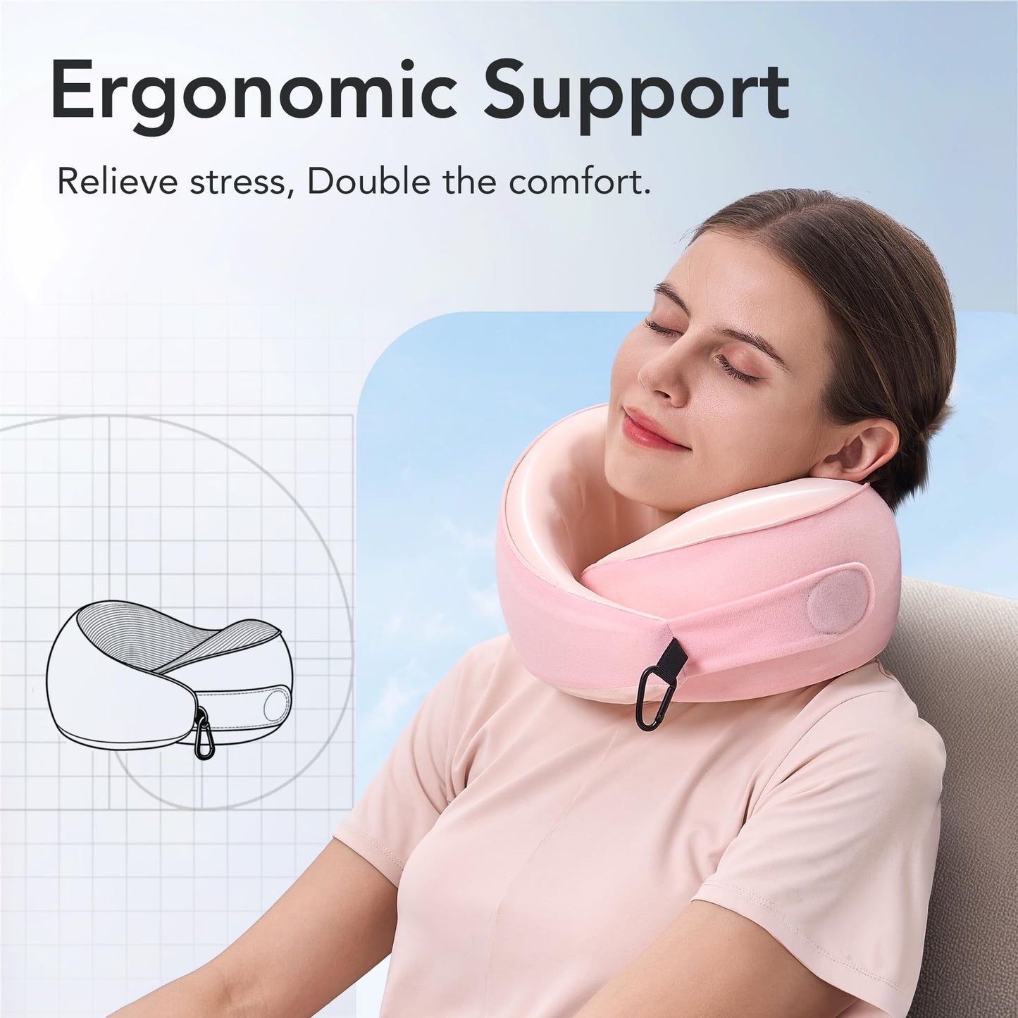 Travel Pillow, 100% Pure Memory Foam Travel Neck Pillow Airplane Neck Support Ergonomic Design for Traveling Suitable for Airplanes,Offices and Cars-Grey