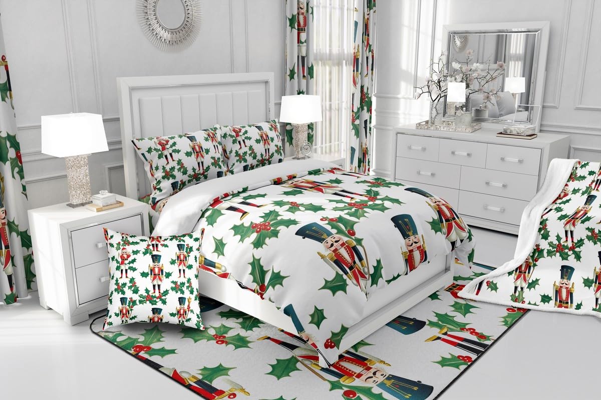 Feelyou Christmas Fleece Throw Blanket Throw 50"x60" Nutcracker Plush Blanket Snowflake Sherpa Santa Claus