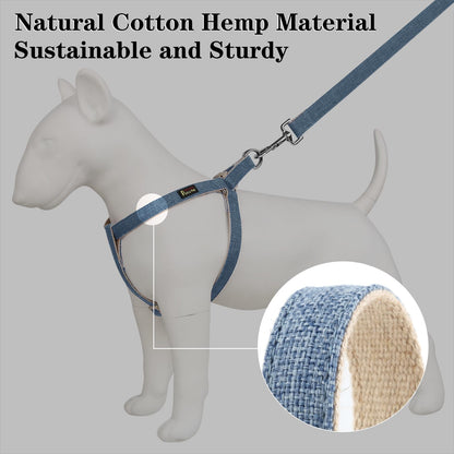 Plutus Pet Cotton Hemp Step in Dog Harness, Sustainable, Lightweight and Escape-Proof, Quick Fit Dog Harness for Puppy Small Medium and Large Dogs, Haze Blue, M
