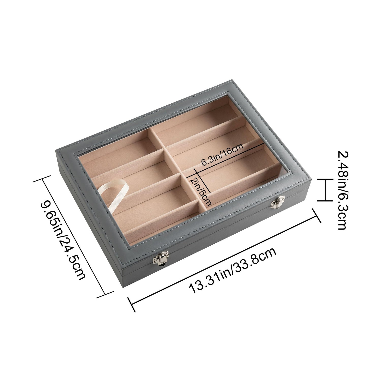 Frebeauty Sunglass Organizer,PU Leather Glasses Organizer,8-Slot Sunglasses Tray with Clear Lid,Men's/Women's Sunglasses Box,Sunglass Case,13.3x9.65x2.48 Inches,Eyeglass/Eyewear Display Tray(Grey)