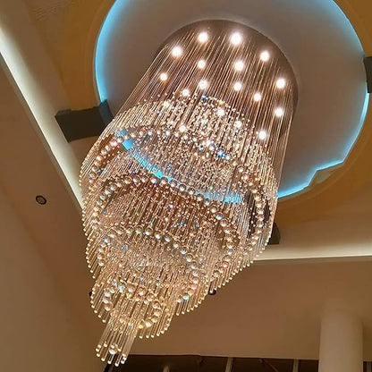 Flashing God D40''X H110'' Modern Foyer Chandeliers for High Ceiling Raindrop Flush Mount Light Fixture for Foyer Crystal Pendant Light Dimmable Lighting with Remote Straircase Fixture