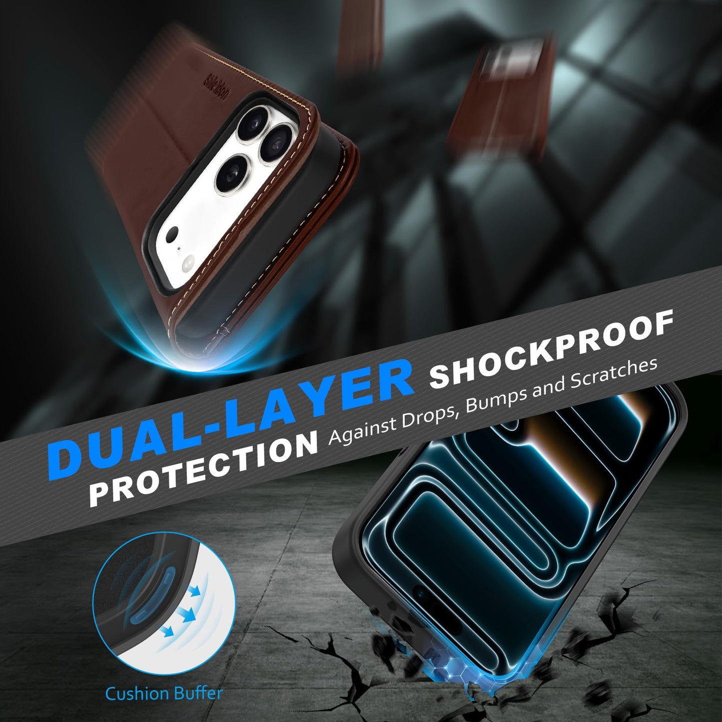 SHIELDON Detachable Leather Wallet Case for iPhone 17 Pro Max 6.9" 2025 | Wireless Charging, Removable Flip Magnetic Cover, RFID Blocking Credit Card Holder, Kickstand, Full Protection - Retro Coffee