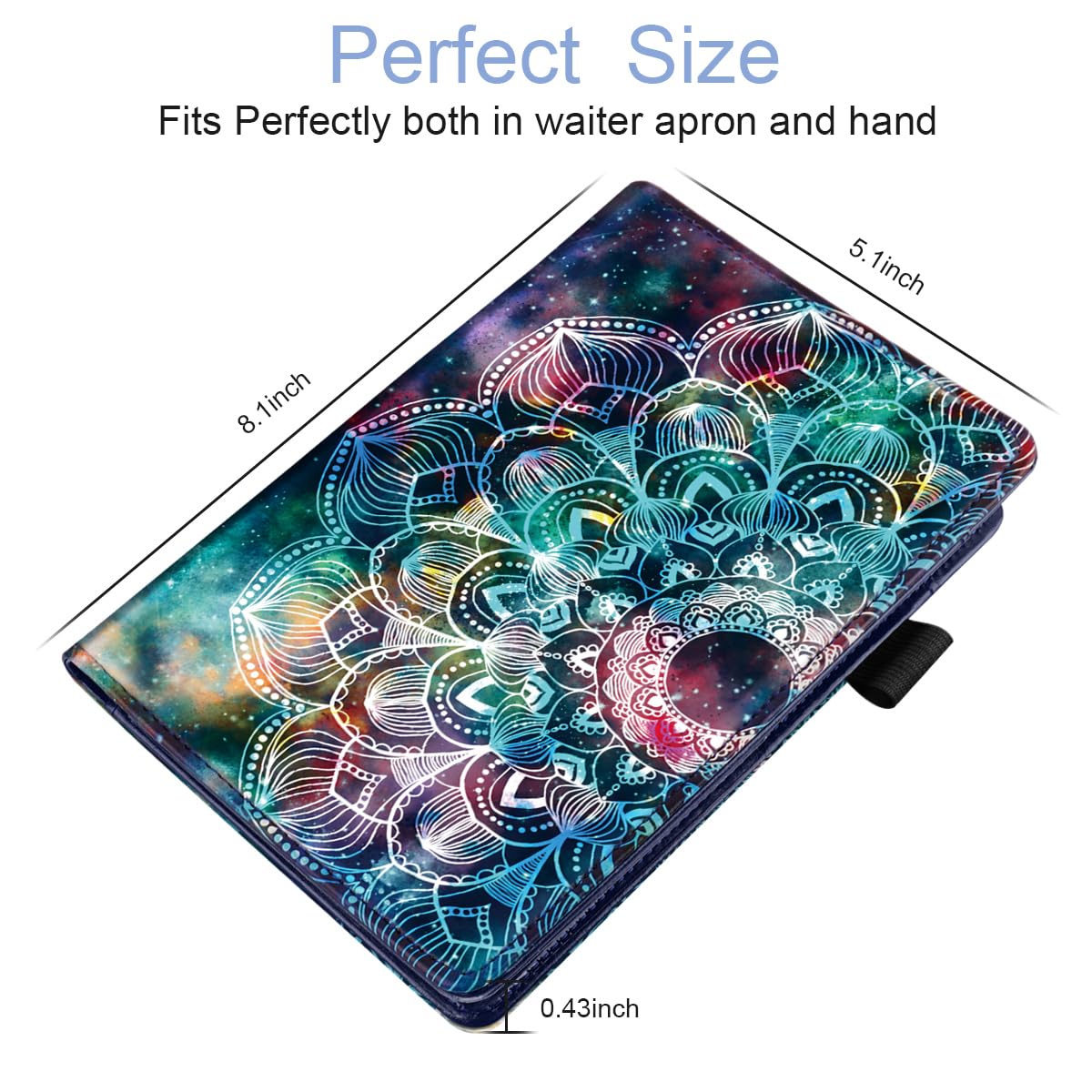 WAVEYU Cute Server Books for Waitress Waiter, Leather Guest Book Note Pad with Zipper, Money Organizer Wallet, Cash Check Bill Receipt Holder Presenter, 8x5 inch, Mandala